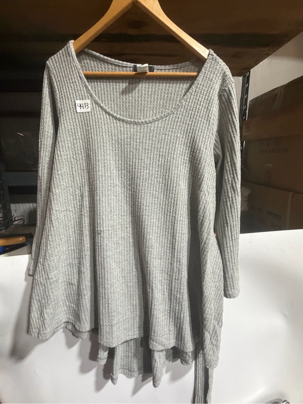 #4473-Espresso Women's Light Gray Ribbed Swing Tunic